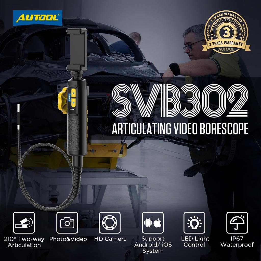 AUTOOL SVB302 Automotive Industrial Endoscope Waterproof 1080 HD Autofocus for IMG & Video  USB Endoscope Inspection Camera Lens