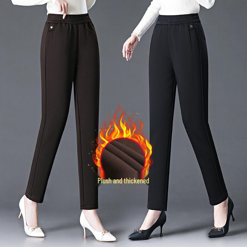 Fleece-Lined High Waist Loose Fit Women's Harem Pants for Middle-Aged and Elderly