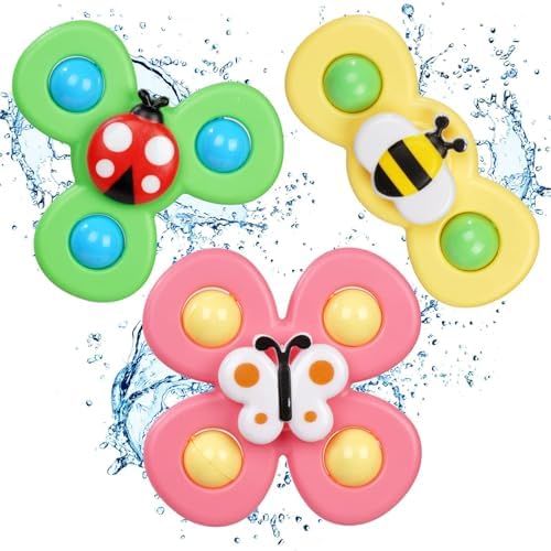 Ainiv Suction Cup Spinner Toys, 3 Pack Octopus Finger Fidget Spinners, Cartoon Bath Water Toys, Sensory Toys for Toddlers Kids Age 1-6