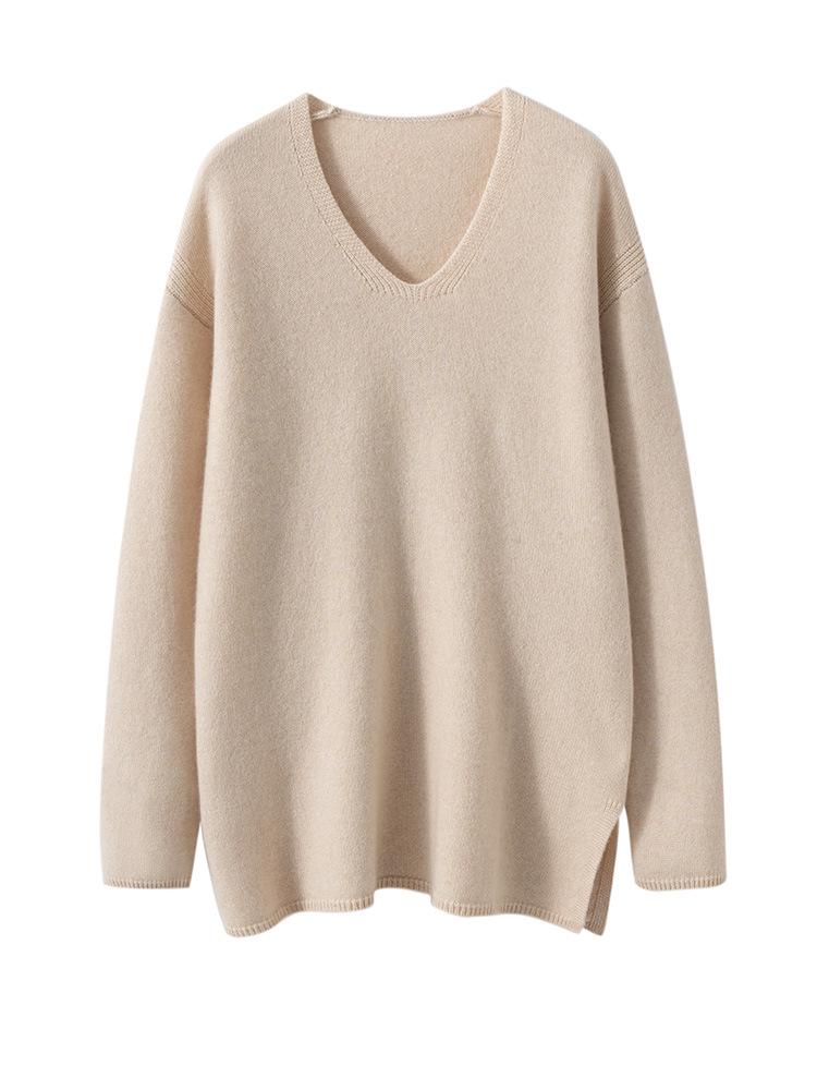 Autumn/Winter 2025 Women's V-neck Loose Cashmere Sweater - Thick Knit Lazy Style Pullover