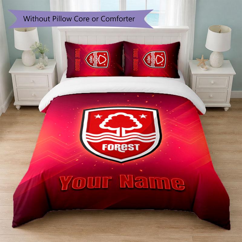 Nottingham Forest FC Benutzerdefinierter Name Text Bettwäsche-Set 1 Bettbezug+2 Kissenbezüge Fußball-Logo Personalisierte Geschenk für besonderen Anlass Schlafzimmer-Dekoration