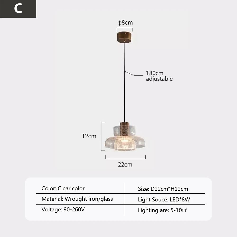 LED Retro Cracked Glass Pendant Lamp Modern Light Luxury Coffee Shop Bar Counter Bedroom Bedside Glass Atmosphere Chandelier