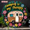 1pc Retro Camper Metal Sign Camping Is My Relaxation Round Wall Art Floral Design Vintage Aluminum Poster Home Living Room Bedroom