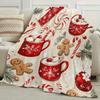 1pc Festive Christmas Cocoa Gingerbread Blanket Cozy Red White Holiday Design Perfect for Sofa Bed Travel Camping Christmas
