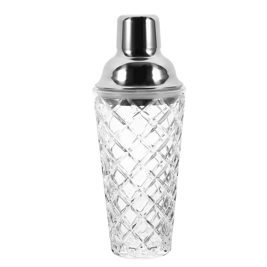 Luxury Glass Cocktail Shaker Martini Mocktail Making Set with Leakproof Metallic Steel Lid Strainer for Home Use Bar Cart Gadget