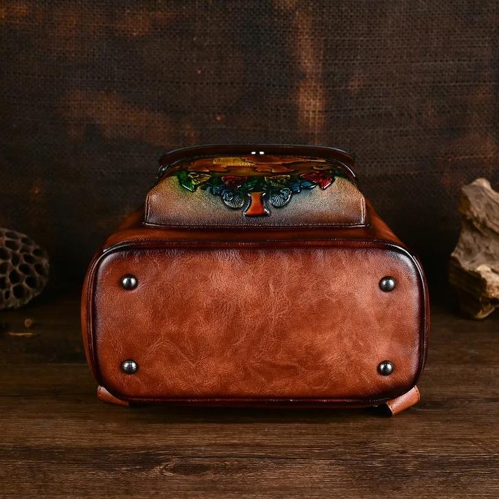 Johnature Mochila de couro feminina retrô com estampa de elefante, estampa de grande capacidade, bolsas de viagem para lazer