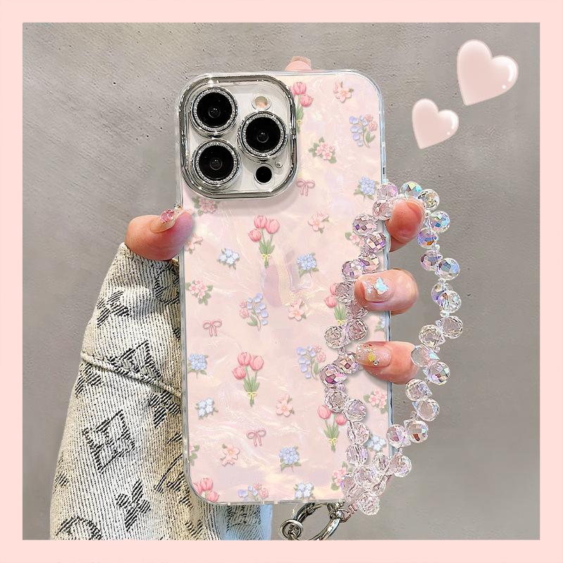 The Tulip Bracelet Is Suitable for Apple 13promax Phone Cases, 16 Fresh and Light, 14/15 Women's Style, 11 Hard