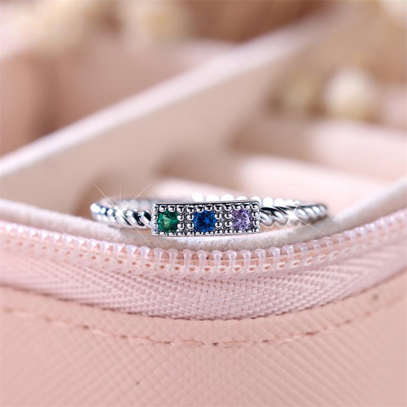 Luxury Female Rainbow Zircon Stone Ring Trendy Silver Color Engagement Mini Wedding Jewelry Gift For Women