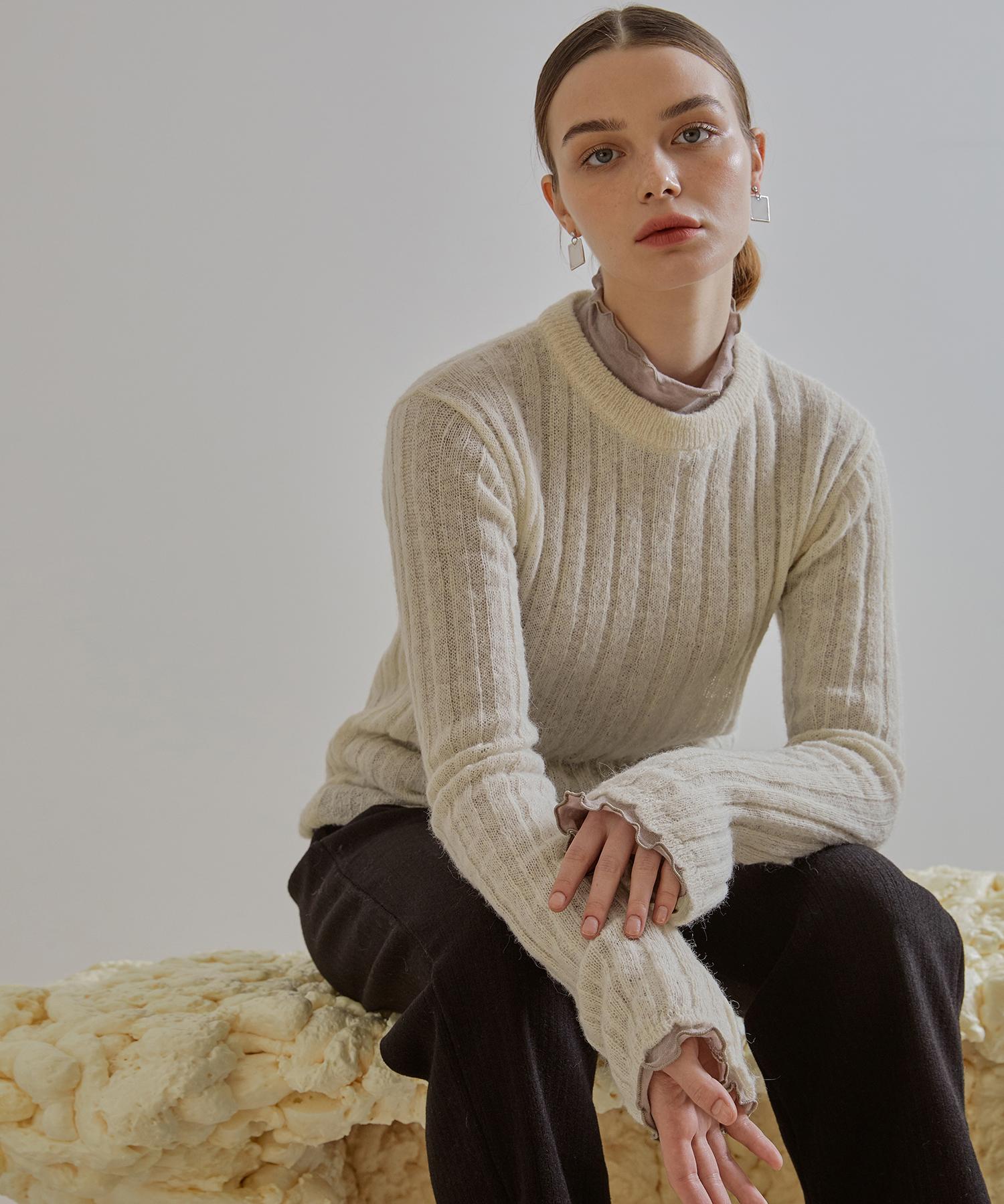 Etmont Scallop See-Through Knit Top Cream Cream/Free