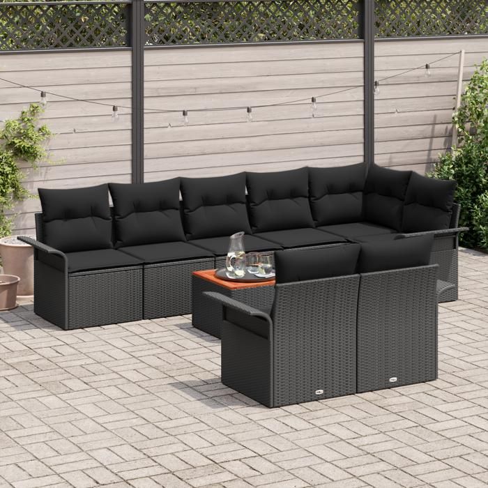 VidaXL Ensemble de canapés de jardin de 9 pièces avec coussins noir poly rotin 3347345