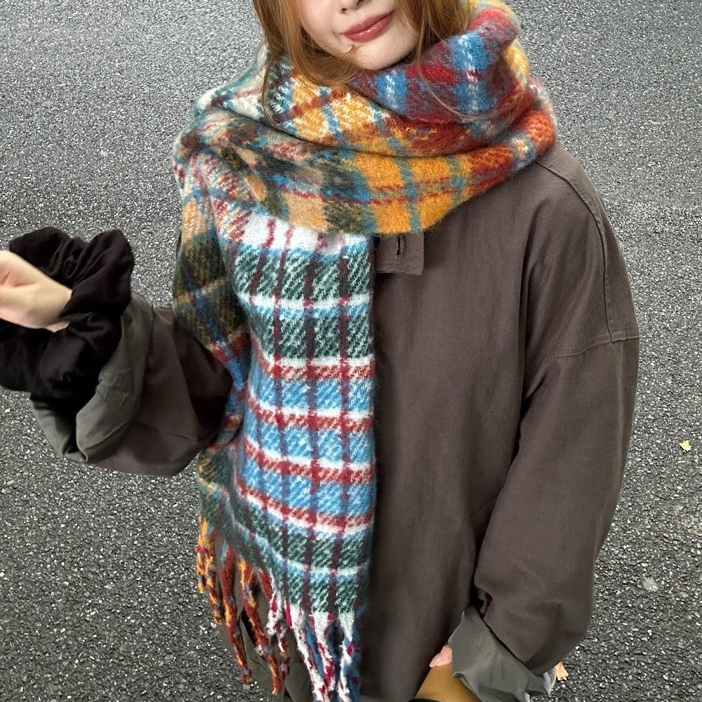 Korean Version of Colorful Grid Scarf Female Autumn and Winter Students Thickened White and Warm Imitation Cashmere Couple Scarf Manufacturers