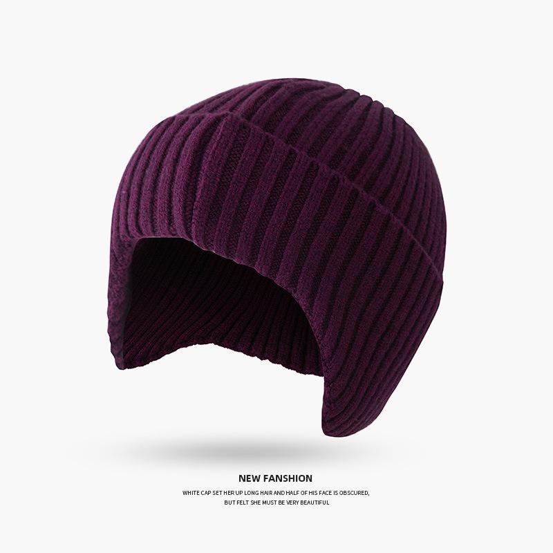 

Wool hat women s autumn and winter plain face tide warm pullover hat men s British versatile ear protector knitted hat M（56-58cm）