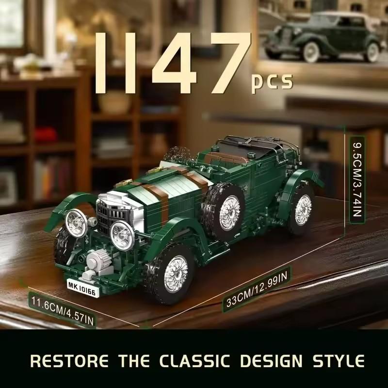 1147 dílků Technická MOC-10166 Zelené Retro Vintage Auto Stavebnice Klasický Blower Sestava Dospělí Děti Vánoční Dárky