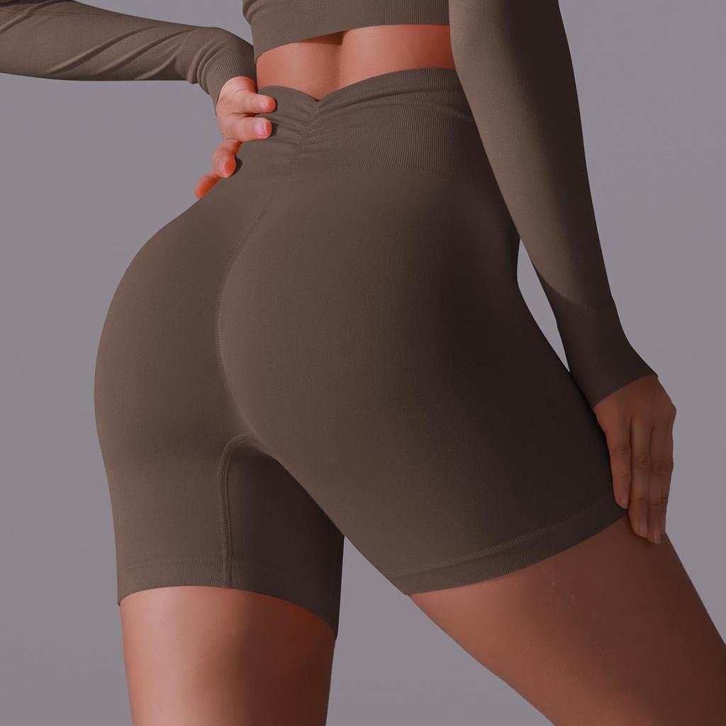 Dámské bezešvé sportovní šortky s vysokým pasem tělocvičné šortky Peach Hip Fitness šortky na jógu Legíny
