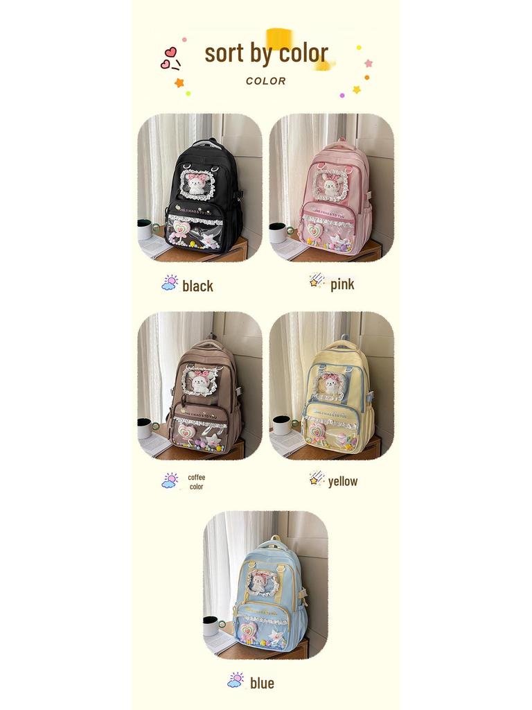 Süßer Farbblock Ita Rucksack für Junior- und Highschool-Mädchen - Transparent, Großes Fassungsvermögen, Dekompressionsdesign, Ins-Stil