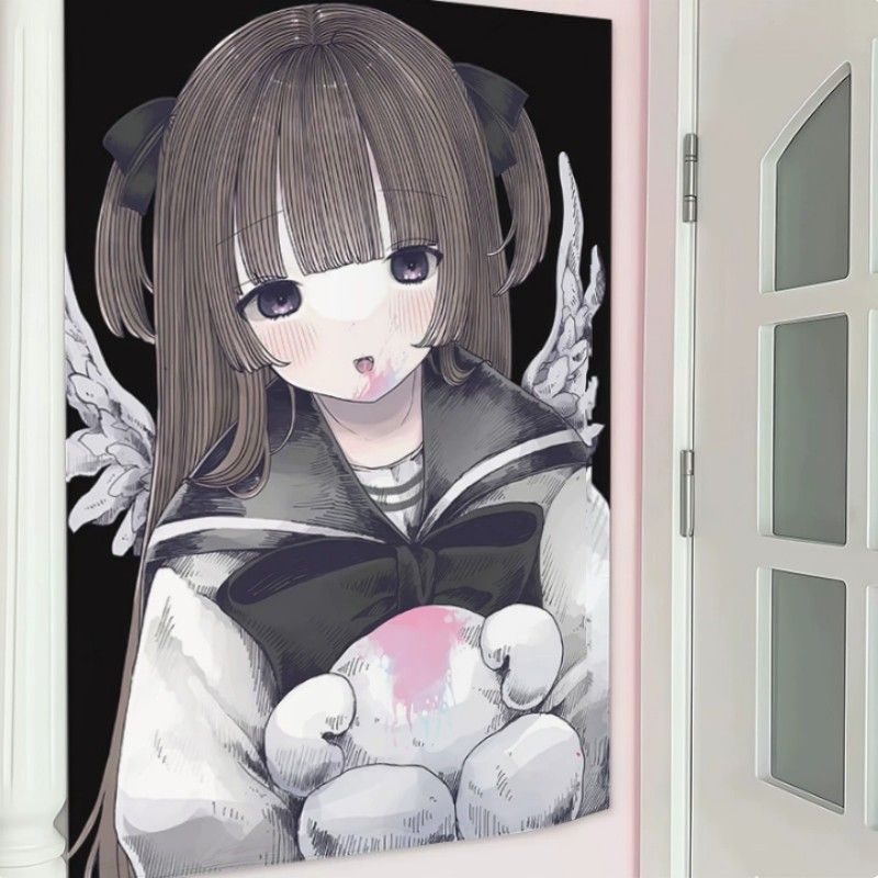 Dark Angel Girl Tapestry Wall Hanging Home Decor for Bedroom Living Room Dorm Sweet and Cool Rabbit Doll Comic