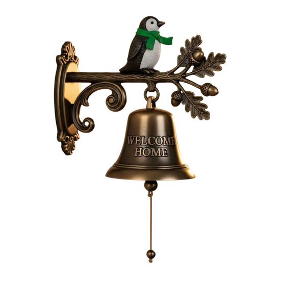 Rustic Metal Welcome Bell Christmas Wall Mounted Door Bell Vintage Dinner Bell for Outdoor Front Door Porch Home Decor