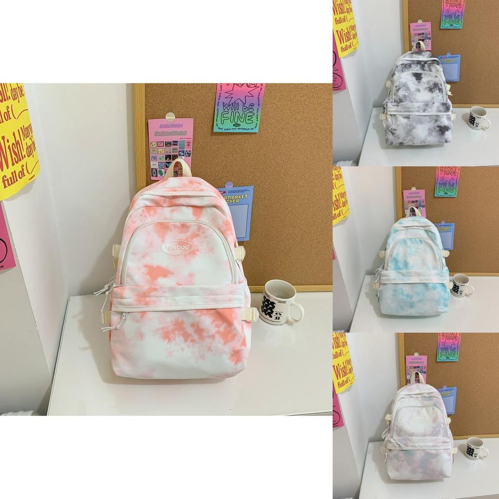 Fashionable Letter Decoration Tie Dye Pattern Student Casual Backpack For Campus Daily Use
