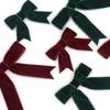 Christmas Red Green Velvet Bow Tie Handmade Tail Cut Christmas Tree Gift Box Decoration 50 Pieces Festive Ribbon Bows For Holiday Decor
