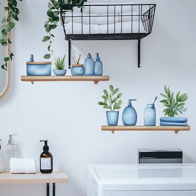 Watercolor Blue Bottle Shelf Wall Sticker Self Adhesive Living Room Wall Art Home Decor Removable Wall Decal