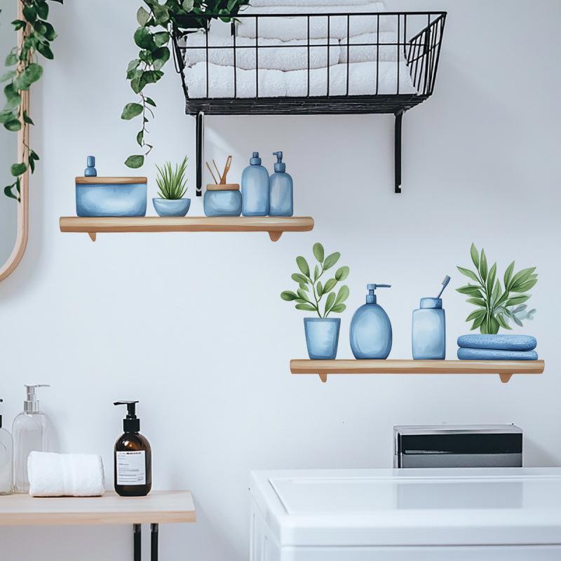 Niebieska Butelka Akwarelowa Półka Naklejka Ścienna Samoprzylepna Sztuka Ścienna do Salonu Wystrój Domu Usuwalna Naklejka Ścienna