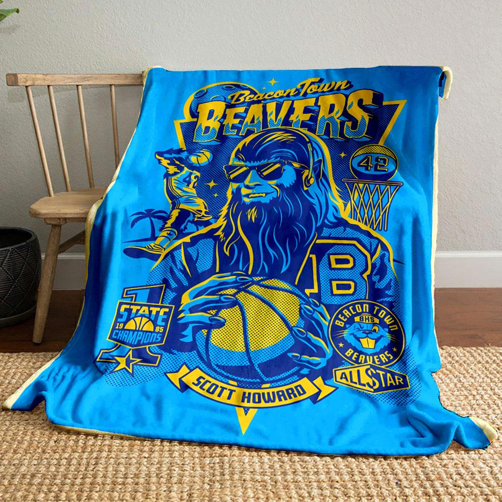 Timeless Teen Wolf Beacon Beavers Poster Blue Throw Blanket, Hygge Style Blanket for Cozy Evenings, Soft Knit Throw for Bed and Sofa