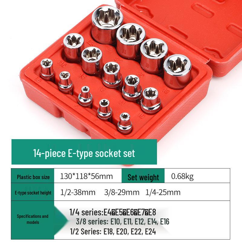 19-teiliges verlängertes E-Typ Torx-Steckschlüsselsatz mit 1/2-Zoll-Antrieb und Innenverzahnung
