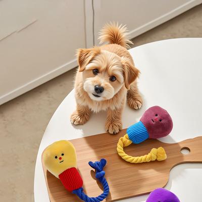 Niedliches Glühbirnen-Plüsch-Hundespielzeug - Quietschendes Haustier-Kauspielzeug Langlebiges Weiches Plüschspielzeug für Katzen Hunde Welpen Haustierbedarf