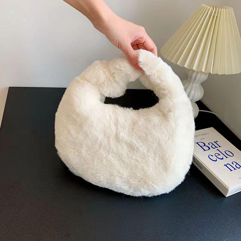Versatile Fluffy Dumpling Bag: Faux Rex Rabbit Fur Furry Underarm Handbag