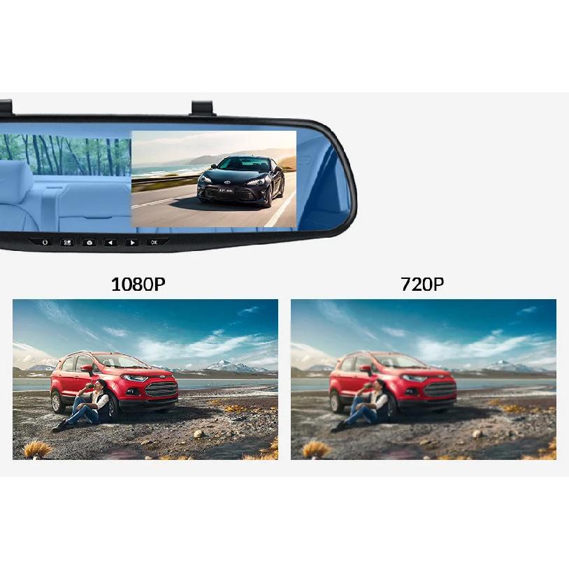 E-ACE Dashcam Car Dvr 4.3 Inch Mirror FHD 1080P Camera Optional Dual Lens DVR  Rearview Mirror Dash Camera Video Recorder Auto