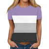 Summer Round Neck 3D Color - Block and Striped Print Top Fashionable Casual Short Sleeved Women's T-shirts
