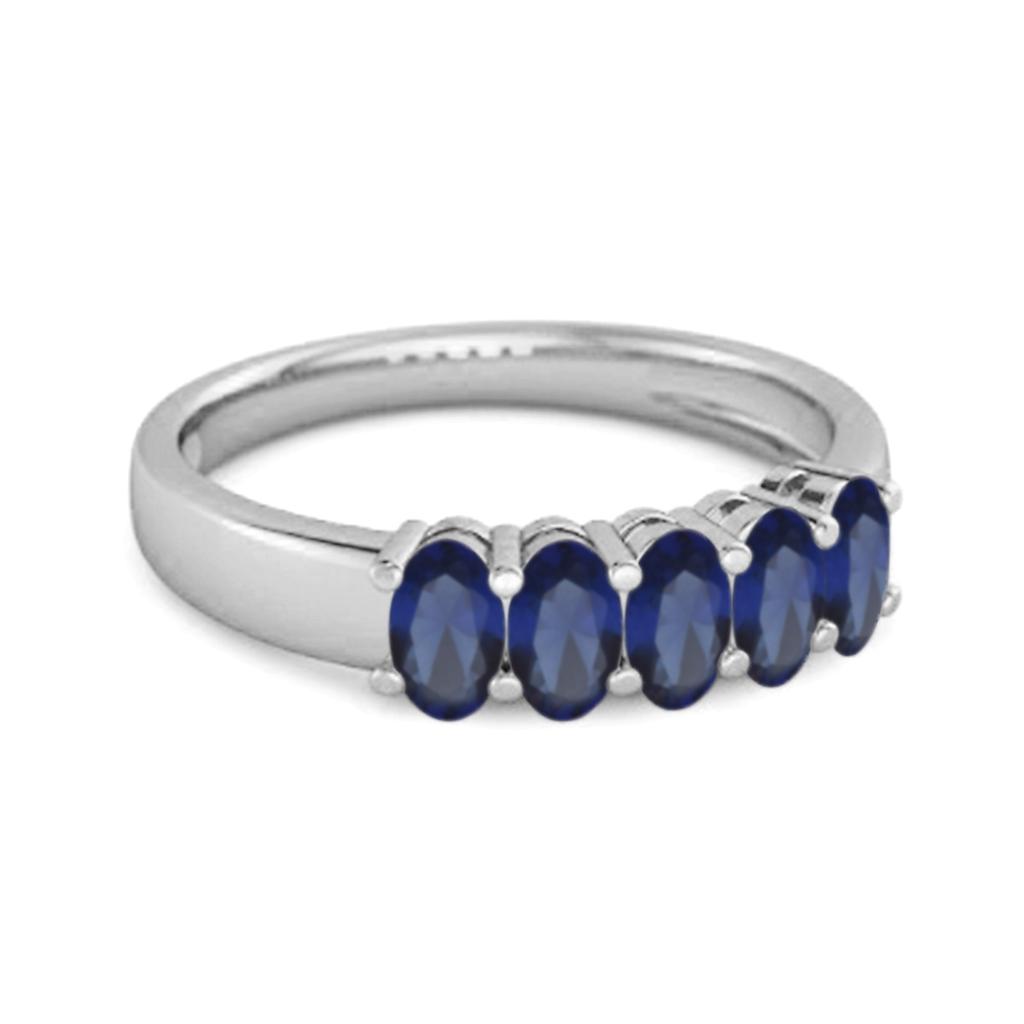Blauer Saphir Halb-Ewigkeitsring - 925 Sterling Silber