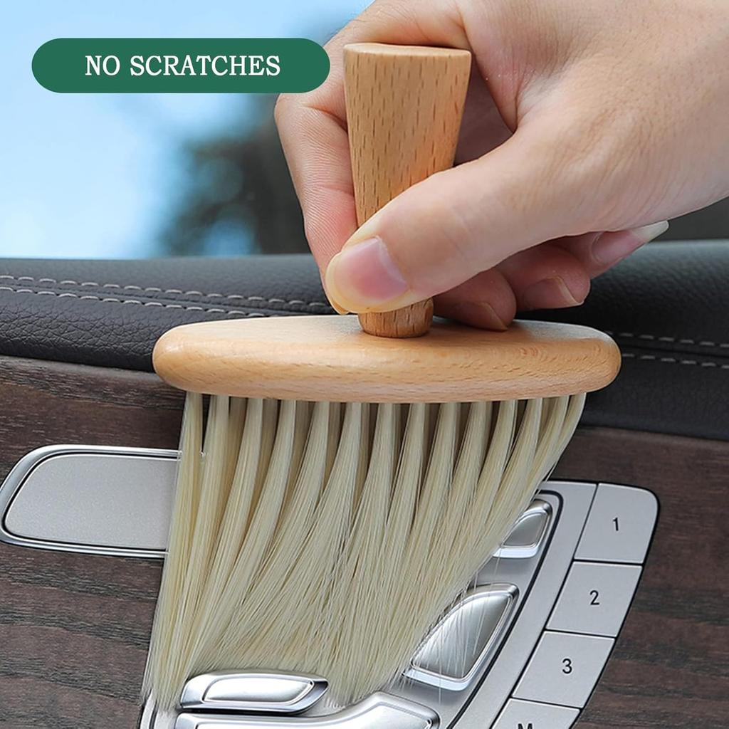 High Density Ultra Soft Detail Brush Kit - Automotive Interior Cleaning Tool With Soft Hair, Wooden Handle, Deep Cleaning For Keyboards, Laptop, Sofa