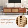 Living Room TV Stand Spacious Countertop Cabinet with 2 Drawers Two Rattan Bedroom Media Console Sliding Doors Metal Legs Furniture