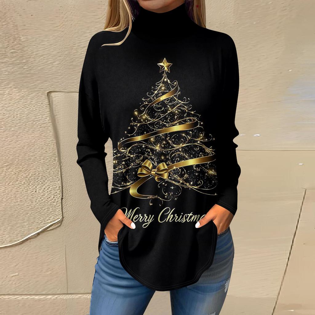 Cămăși de toamnă casual cu mânecă lungă Hanorac cu imprimeu vintage Pulover cu gât înalt