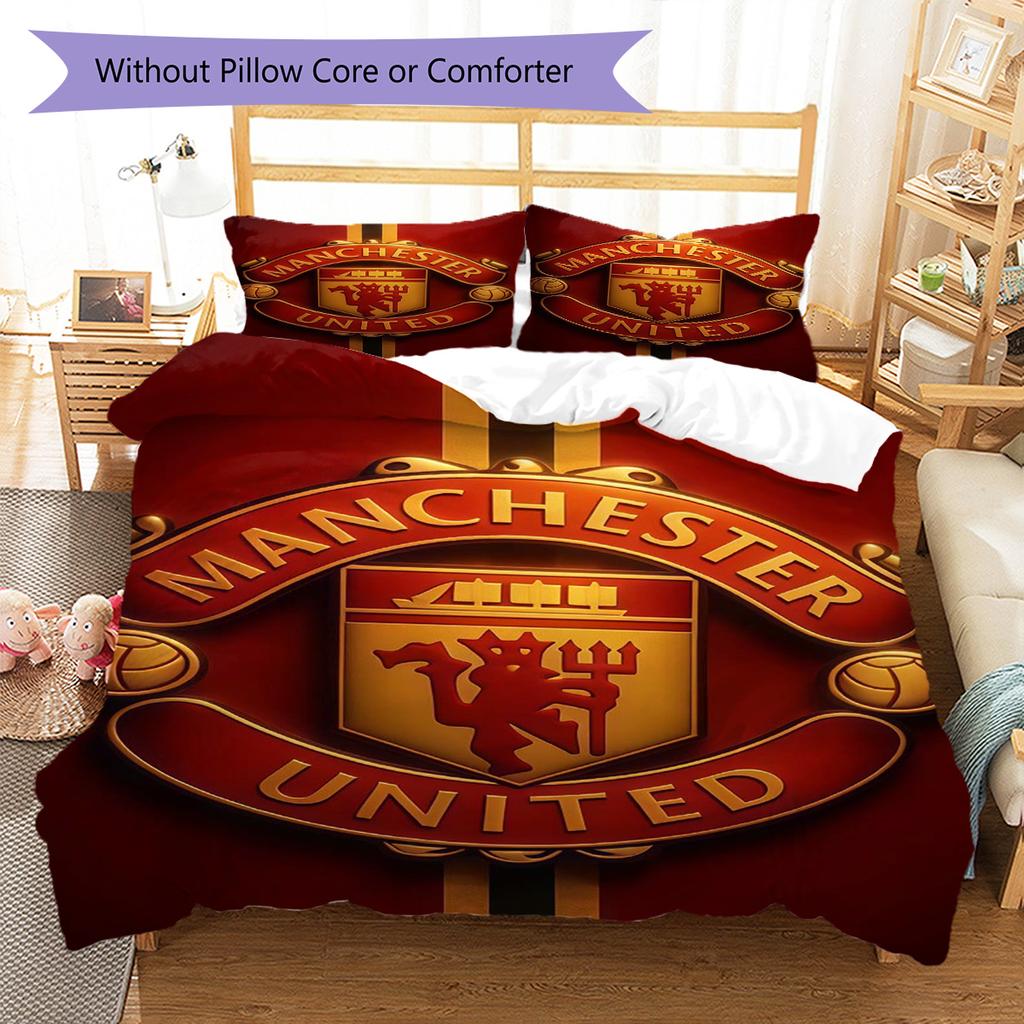 Set cu cuvertură și fețe de pernă Man Utd Decor Acasă Cadou de Ziua de Naștere (1 * husă de pilotă + 2 * fețe de pernă, fără miez)