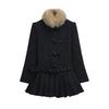 Spring Korean Slim Double-Breasted Top & Wool Skirt Set