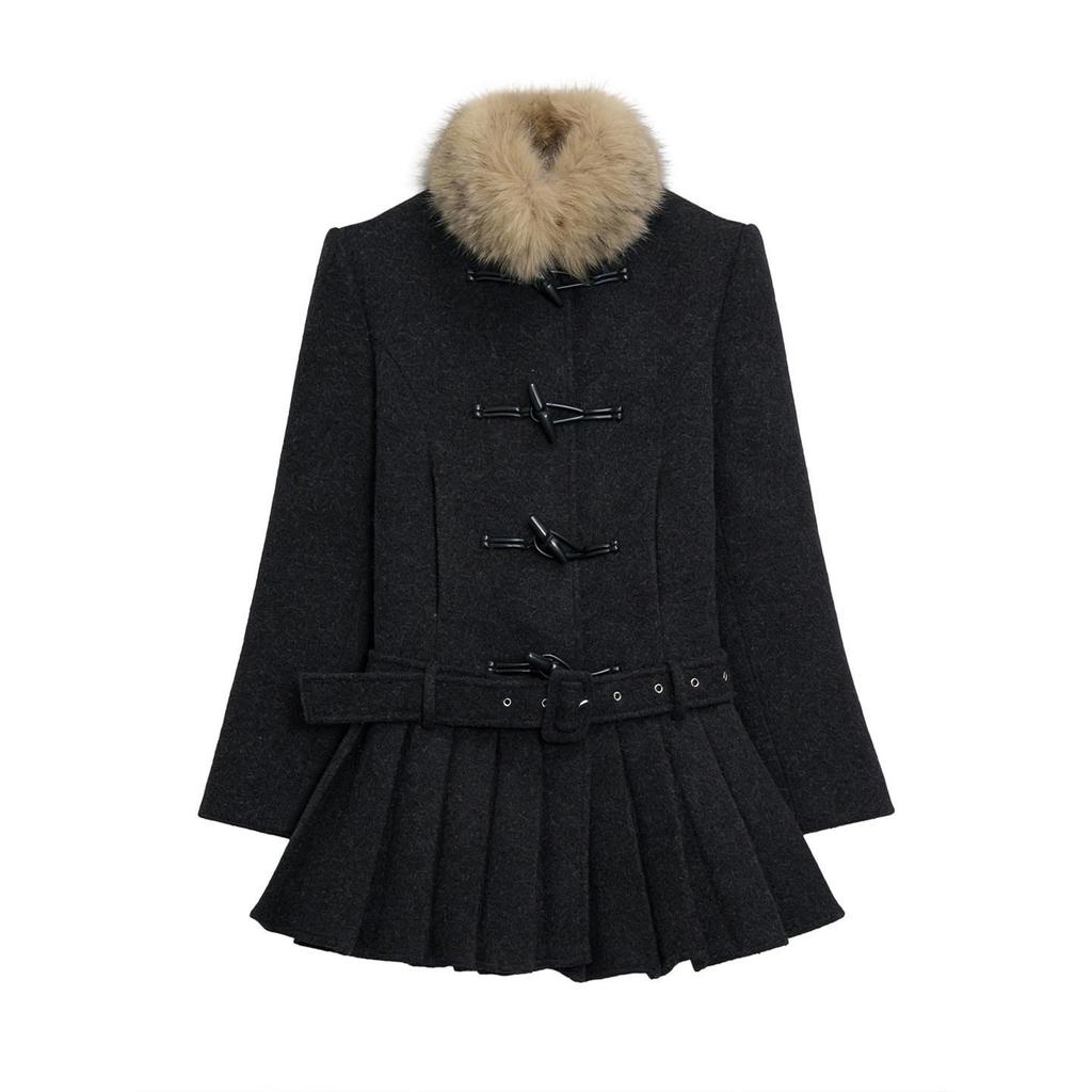 Spring Korean Slim Double-Breasted Top & Wool Skirt Set