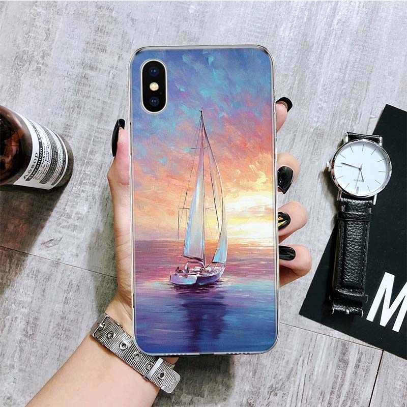 Sailing Boat Phone Case For iPhone 17 Air 16 15 Plus 11 14 Pro Max 13 Mini 12 7 8 + SE Pattern Art Customized Cover 17 Air 16 15