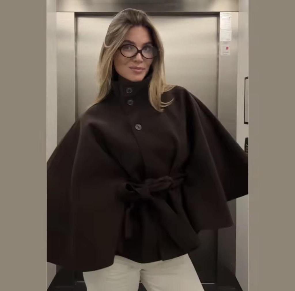 European & American Women's Trendy Loose Stand-Up Collar Bathrobe-Style Coat with Belt - In Stock