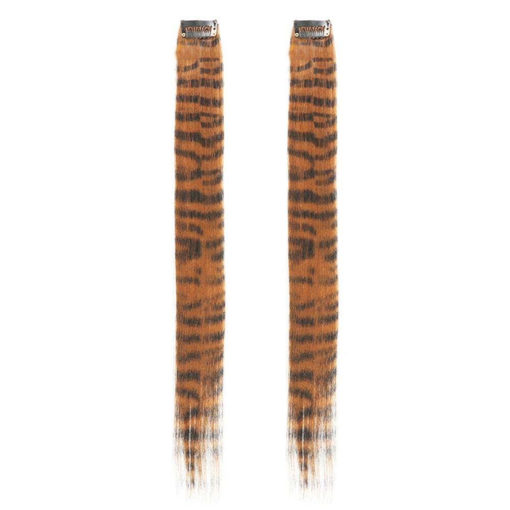 2Pcs Rainbow Long Straight Hairpiece Seamless Hanging Ear-dye Wig Feather Hair Extensions  Women