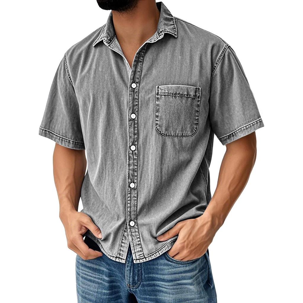 Men's Vintage Button Down Bowling Shirts Short Sleeve Summer Beach Shirt