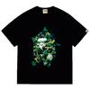 Mens Streetwear Oversized Cotton Tee With Camo Shark Ape Graphic Print Casual T-Shirt