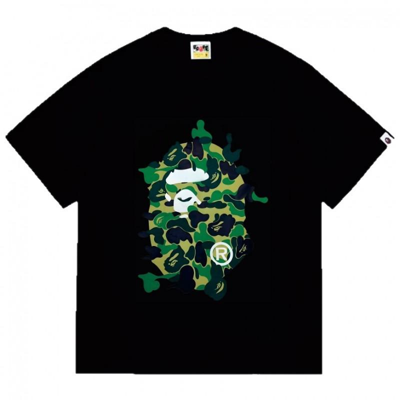 Mens Streetwear Oversized Cotton Tee With Camo Shark Ape Graphic Print Casual T-Shirt