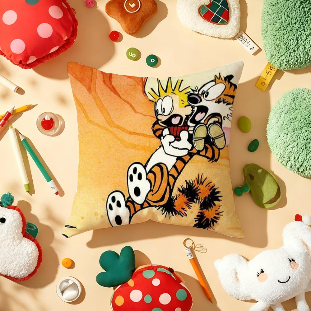 Comic C-Calvin And H-Hobbes Cushion Cover Plush Fabric Soft Double-Sided Printed Sofa Warm Winter Home Gift Pillow Cover