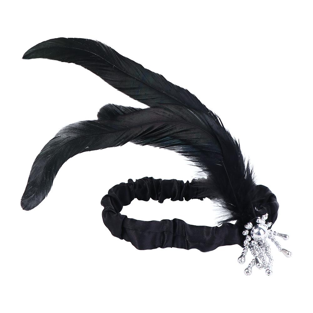 

Party Gatsby Cosplay Dress Headwear Masquerade Party Accessories Korean Style Headband Elastic Hair Feather Headwear чорний