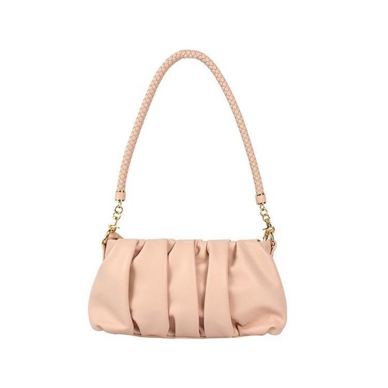 

Трендовая и универсальная темпераментная сумка под мышкой Гуанчжоу плиссированная сумка из натуральной кожи ручная женская сумка розовый