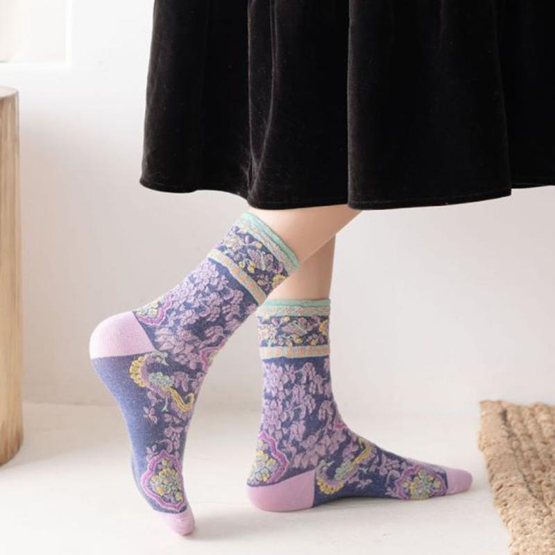 3 Pair Korean Style Women Socks Cotton Harajuku Ladies Winter Socks Set Kawaii Flower Print Fashion Streetwear Cute High Quality