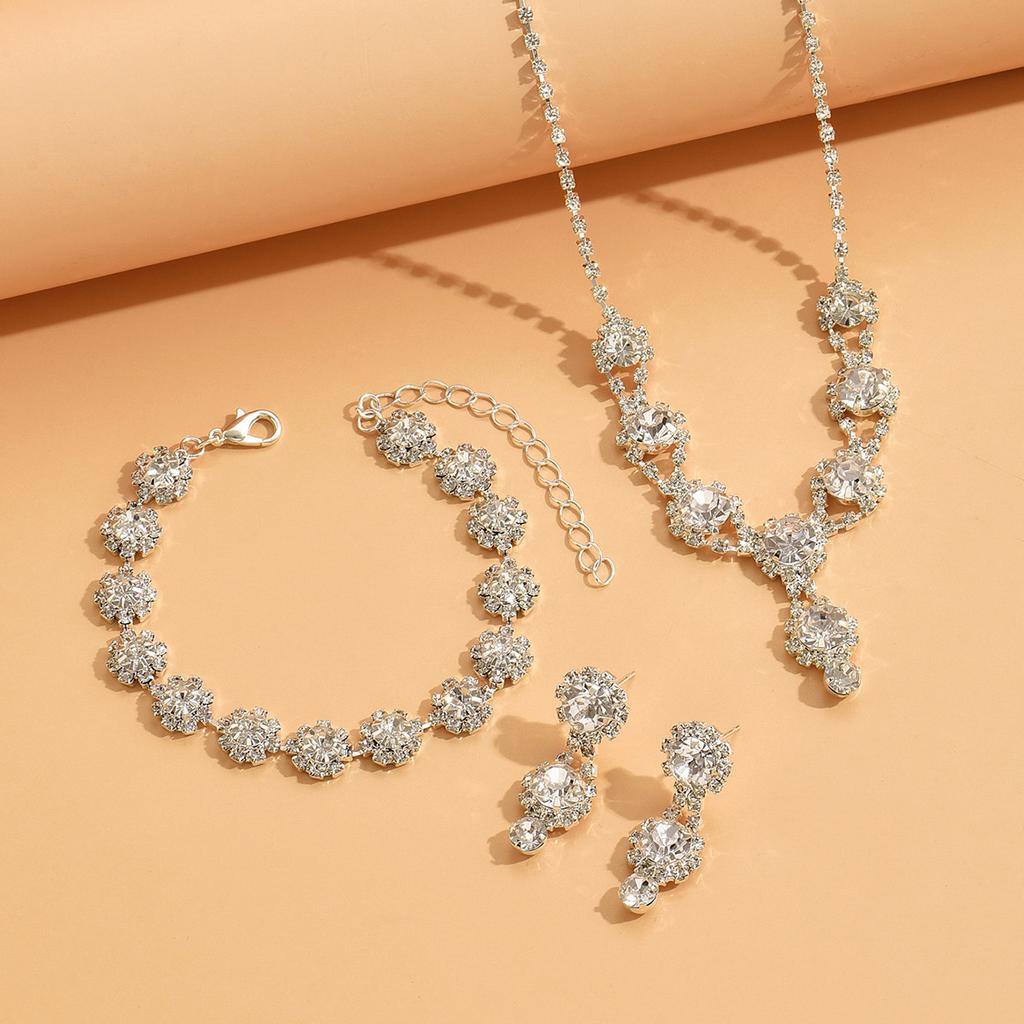 Rhinestone Women's Earrings Necklace JBracelet Ewelry Set Bride Wedding Accessorie