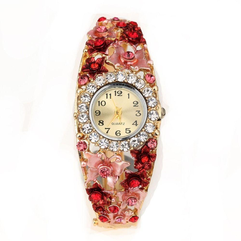 Round Dial Rhinestone Dress Watch Alloy Quartz Bracelet Wristwatch Casual Occasion